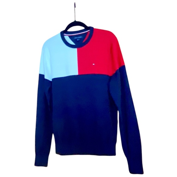 Mens Tommy Hilfiger 100% Cotton Pull Over Sweater XL Red White Blue Logo - Picture 3 of 6